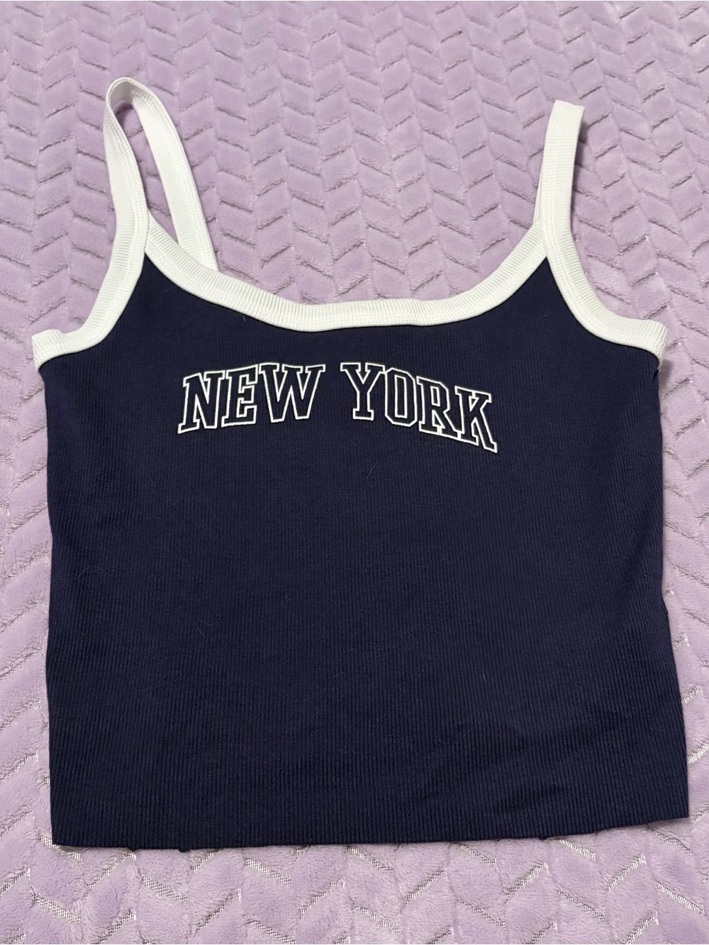 Forever 21 Navy Ribbed Camisole with White Trim and NEW YORK Print